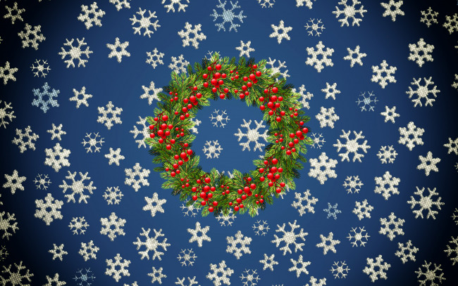 Обои картинки фото праздничные, векторная графика , новый год, фон, новый, год, венок, рябина, минимализм, зима, снежинки, праздничный, рождество, праздник, снег
