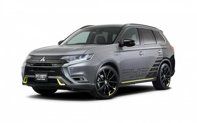 Обои картинки фото 2020 mitsubishi outlander phev street sport, автомобили, mitsubishi, outlander, phev, street, sport, 2020, вид, сбоку, экстерьер, серый, кроссовер, новый, тюнинг, японские