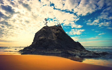 Картинка природа плоды скала небо облака дерево море берег