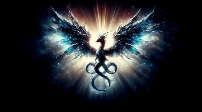 Обои картинки фото фэнтези, драконы, дракон, хвосты, сияние