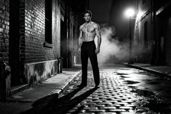 Картинка 3д+графика люди+ people мужчина торс брюки город улица дома