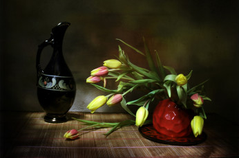 обоя цветы, тюльпаны, натюрморт