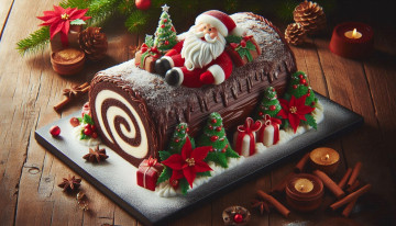 Картинка 3д+графика праздники+ holidays свечи шишки рождественское полено рулет