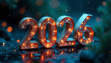 обоя праздничные, 3д графика , новый год, цифры, год, лужи