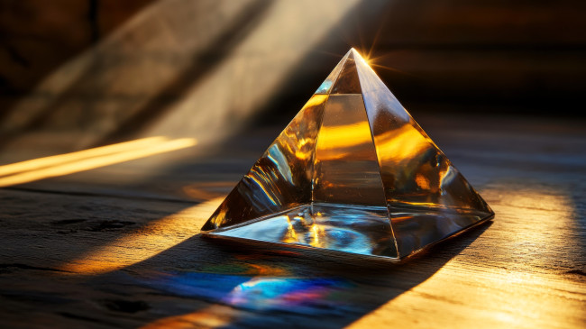 Обои картинки фото 3д графика, моделирование , modeling, пирамидка, стол, лучи