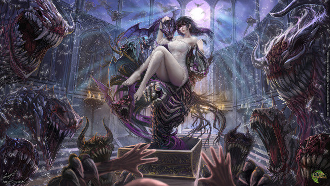 Обои картинки фото фэнтези, красавицы и чудовища, девушка, демоны, монстры