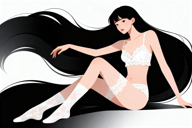 Обои картинки фото векторная графика, девушки , girls, девушка, брюнетка, белье, носки