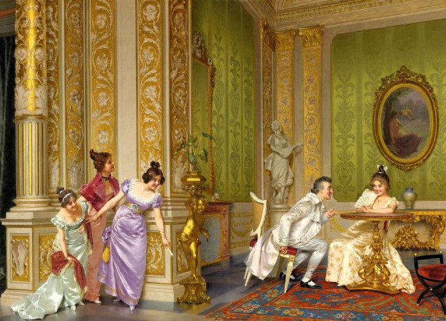 Обои картинки фото рисованное, vittorio reggianini, люди, салон, дворец