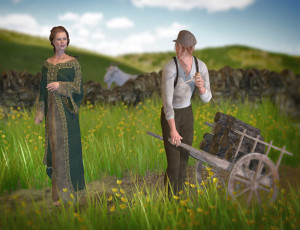 Картинка 3д графика people люди женщина тележка мужчина