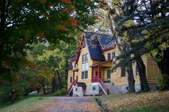 Картинка города здания дома осень дом дорожка деревья