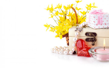 Картинка праздничные день св валентина сердечки любовь свеча шкатулка сердечко бусы корзинка цветы