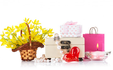 Картинка праздничные день св валентина сердечки любовь свеча сердечко корзинка цветы подарки