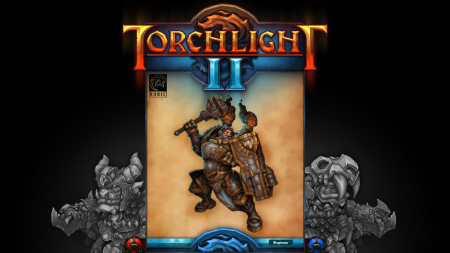 Обои картинки фото torchlight, видео, игры, ii, инженер, доспехи, молот, надпись