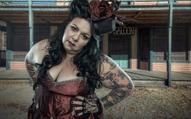 Обои картинки фото -Unsort Креатив, девушки, unsort, креатив, saloon, мадам, шляпка, тату