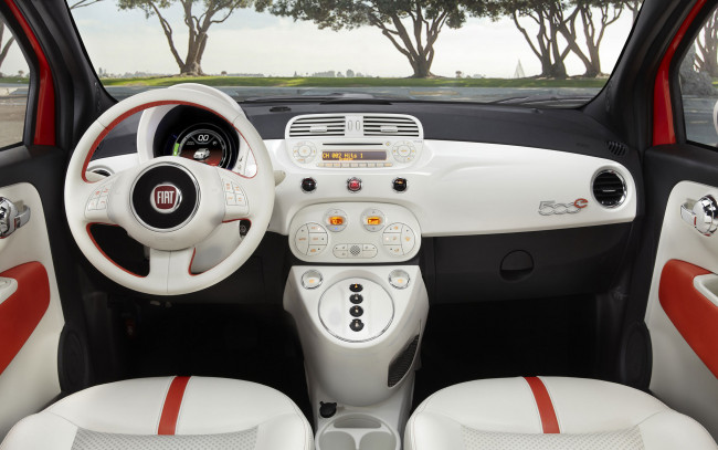 Обои картинки фото автомобили, спидометры, торпедо, 500e, sedan, fiat