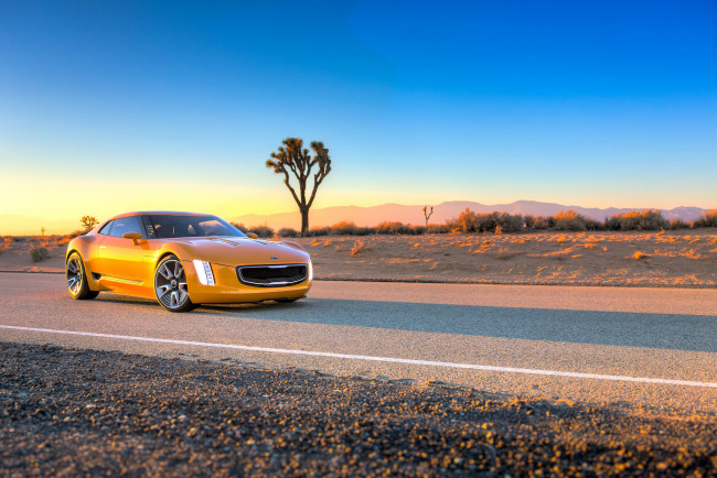 Обои картинки фото 2014 kia gt4 stinger, автомобили, kia, желтый, дорога, stinger
