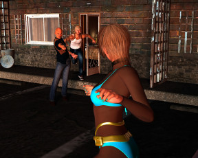 Картинка 3д+графика люди+ people мужчины оружие улица фон взгляд девушка