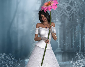 Картинка 3д+графика люди+ people цветок платье фон взгляд девушка