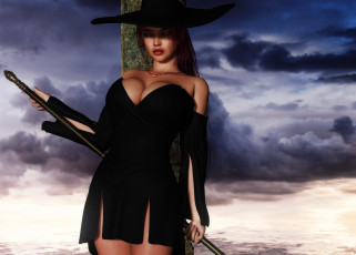 Картинка 3д+графика люди+ people шляпа девушка взгляд фон шест