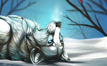 Картинка рисованное животные +собаки деревья снег собака