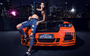 обоя автомобили, -авто с девушками, девушка, взгляд, фон, автомобиль, азиатка