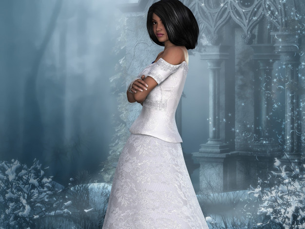 Обои картинки фото 3д графика, люди , people, девушка, платье, фон, взгляд