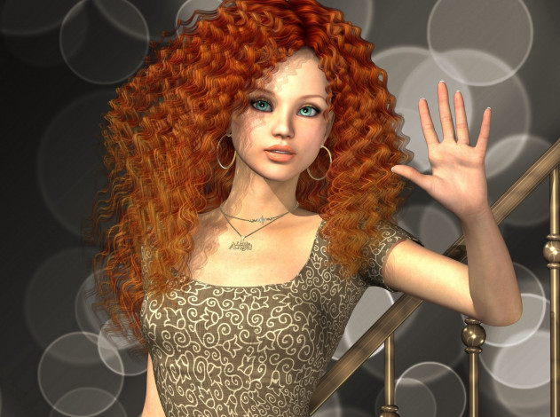 Обои картинки фото 3д графика, люди , people, фон, взгляд, девушка, рыжая