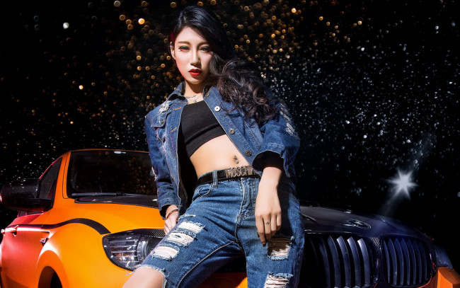 Обои картинки фото автомобили, -авто с девушками, девушка, взгляд, фон, автомобиль, азиатка