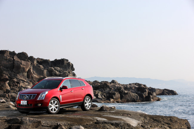 Обои картинки фото автомобили, cadillac, красный, srx, 2012г, jp-spec