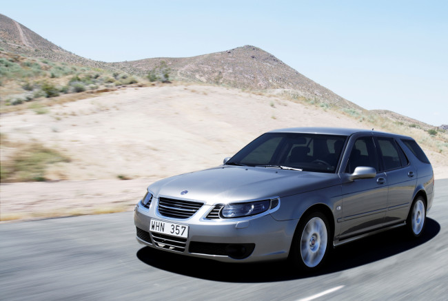 Обои картинки фото автомобили, saab, серый, 9-5, sportcombi, aero