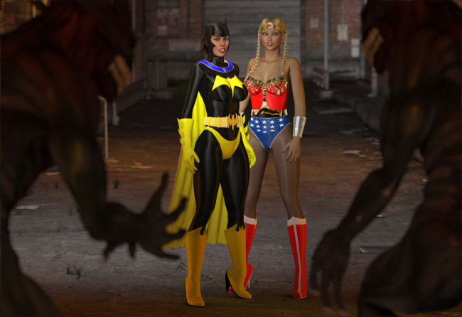 Обои картинки фото 3д графика, фантазия , fantasy, косички, фон, девушки, взгляд