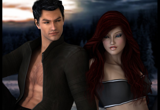 Обои картинки фото 3д графика, люди , people, девушка, мужчина, фон, взгляд