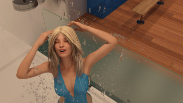 Картинка 3д+графика люди+ people взгляд брызги капли фон девушка