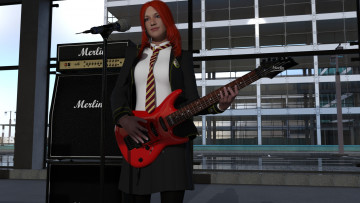 Картинка 3д+графика люди+ people взгляд девушка гитара фон