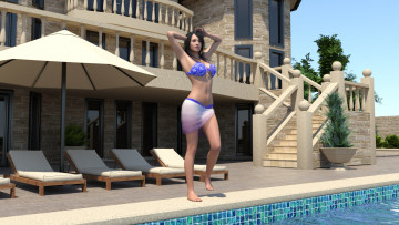 Картинка 3д+графика люди+ people взгляд девушка бассейн фон