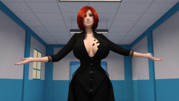 Картинка 3д+графика люди+ people взгляд девушка рыжая фон