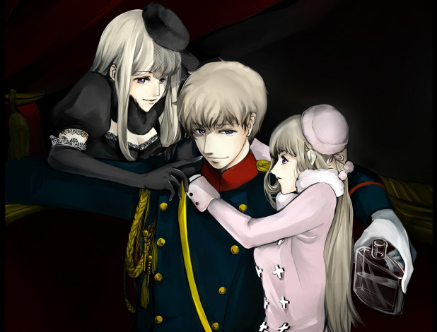 Обои картинки фото аниме, hetalia,  axis powers, девушки, парень, арт