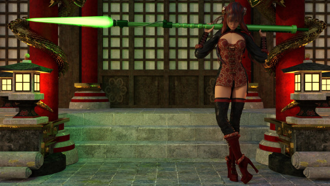 Обои картинки фото 3д графика, фантазия , fantasy, девушка, взгляд, фон, оружие