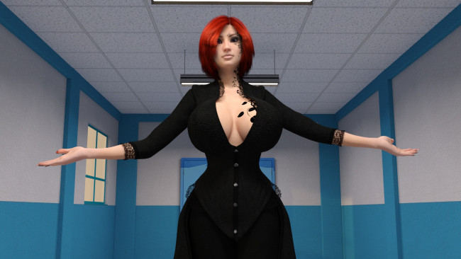 Обои картинки фото 3д графика, люди , people, взгляд, девушка, рыжая, фон