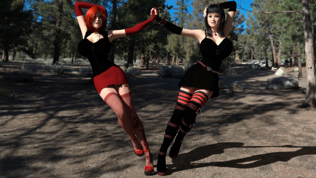 Обои картинки фото 3д графика, люди , people, взгляд, рыжие, фон, девушки