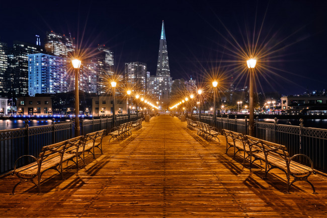 Обои картинки фото san francisco,  ca, города, сан-франциско , сша, фонари, мост