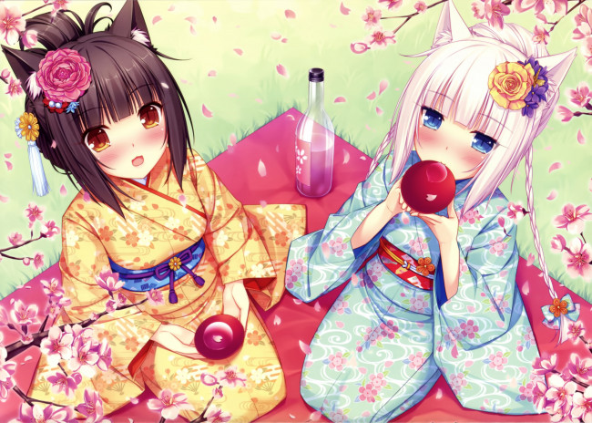 Обои картинки фото аниме, nekopara, фон, взгляд, девушки