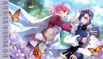 Картинка календари аниме бабочка цветы венок взгляд девушка 2018