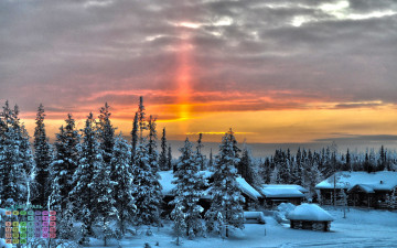 Картинка календари города закат изба 2018 снег деревья