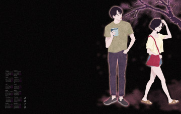 Картинка календари рисованные +векторная+графика девушка взгляд парень 2018