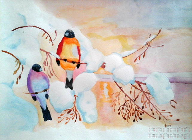 Обои картинки фото календари, рисованные,  векторная графика, 2018, птица