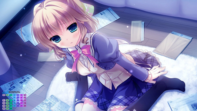 Обои картинки фото календари, аниме, взгляд, девушка, 2018