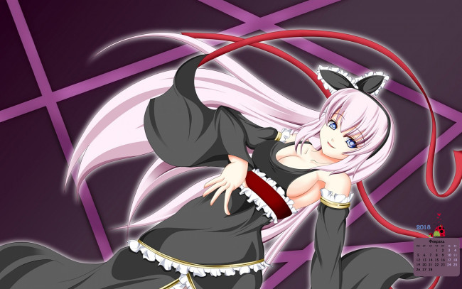 Обои картинки фото календари, аниме, взгляд, девушка, 2018