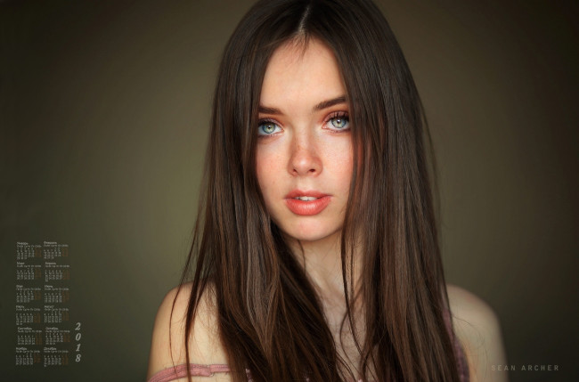 Обои картинки фото календари, девушки, взгляд, 2018