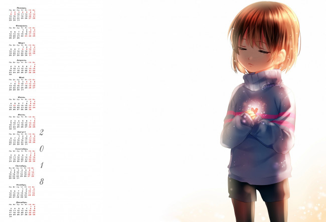 Обои картинки фото календари, аниме, сердце, ребенок, 2018